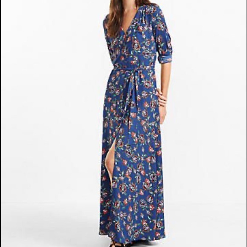 Express Blue Floral Long Sleeve Dress Size Medium
